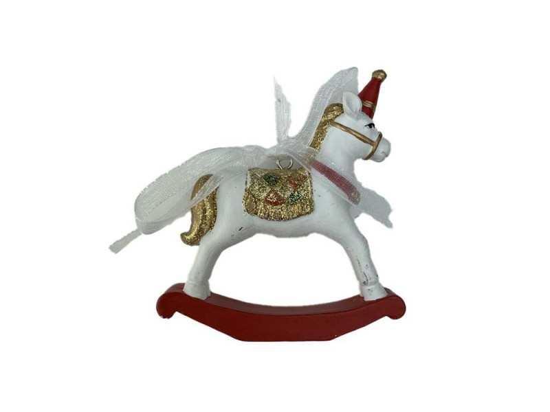 Елочная игрушка Лошадка-качалка полирезин белый 6,5х3х9 см 890-135