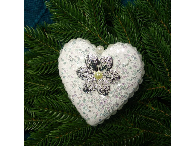 Елочная игрушка Сердце Белое, 11х11х2 см пластик A3-52323