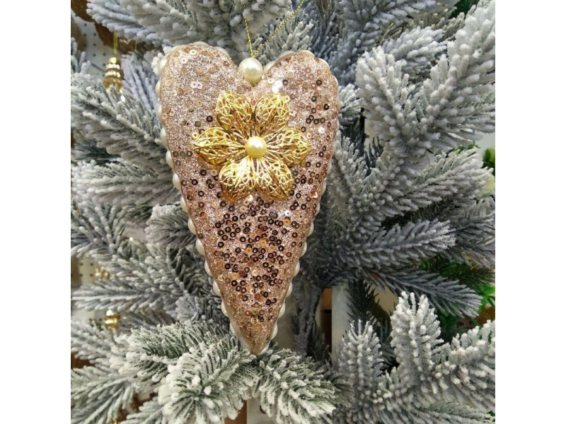 Елочная игрушка Сердце Шампань, 14х9х2 см пластик A3-52320