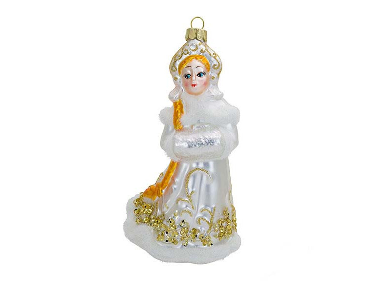 Елочная игрушка стекло Снегурочка с муфтой серебро 8х7,5х15 см GLT949 