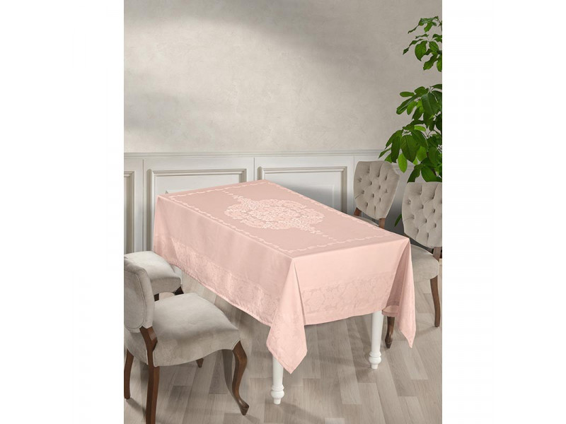 Скатерть прямоугольная Karna Dore 160*220, жаккардовая, непромокаемая, пудра