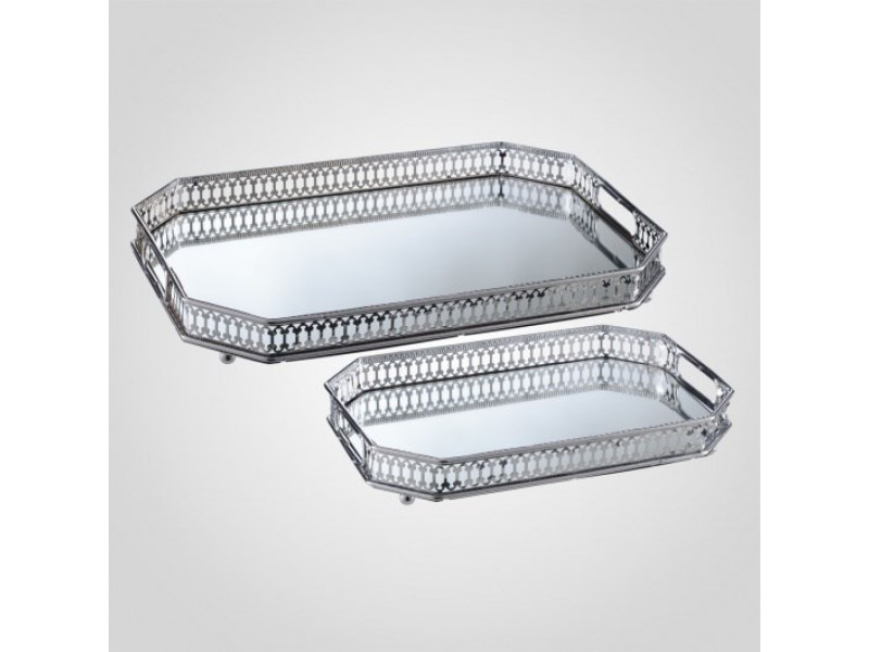 Набор из двух Серебристых Подносов с Зеркалом 31х21 и 40х28 см F812silver