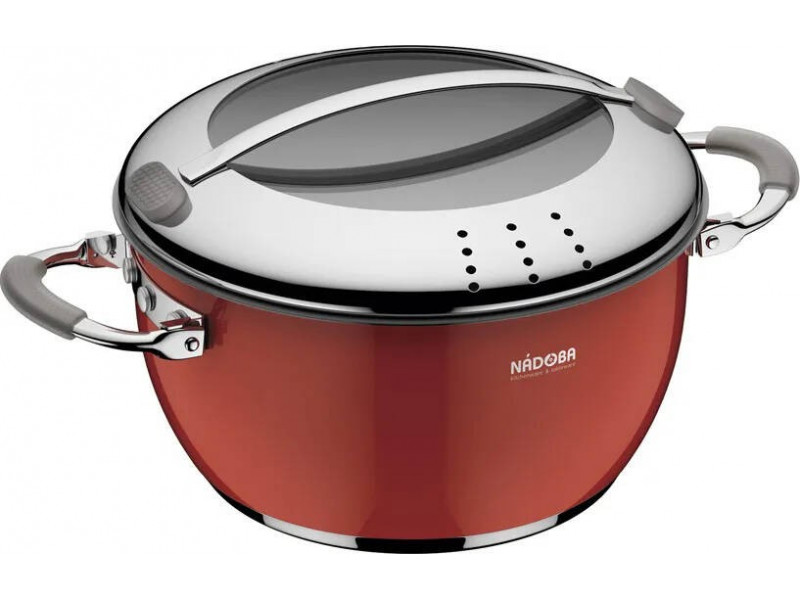 Кастрюля NADOBA со стеклянной крышкой, красная, 16 см/1,4 л - 727213