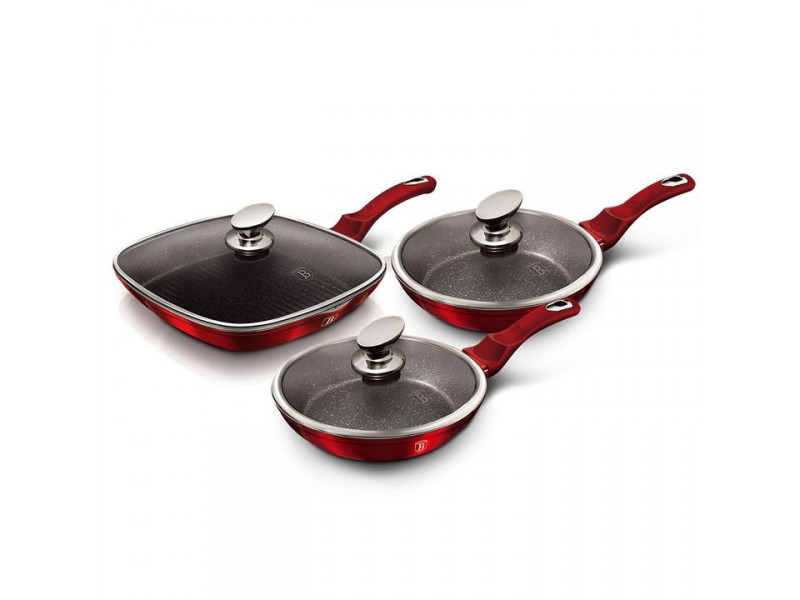 Сковороды со стеклянной крышкой набор 3 шт Berlinger Haus Burgundy Metallic Line (6 рп)