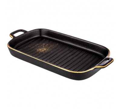 Блюдо фарфоровое Bronco Midnight Gold  28х14,5х3 см черное с ручками
