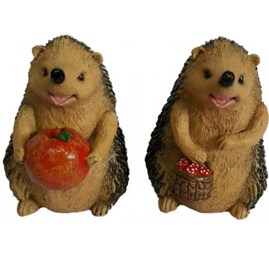 Садовая фигурка маленькая Ежики с яблоком и корзин...