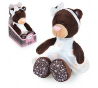 Мишка Milk сидячая в платье с вышивкой 25 см, мягкая игрушка- М5040/25