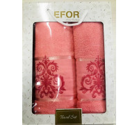 Набор полотенец махровых (2 шт) Efor Ornament (50x90, 70x140) лососевый