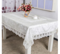 Скатерть прямоугольная Карвен велюровая с гипюром 160*300 белый М 608-2