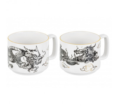 Набор 2 кружек Китайский дракон золотой, NEW BONE CHINA, 350 мл, 12,5*9*7,5 см Elan Gallery 880164